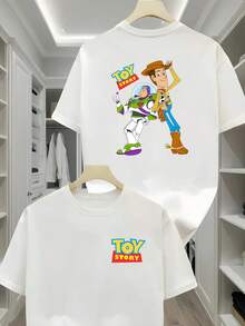 Disney (Loose Version), Genuine Authorization! Toy Story Double Protagonist Printing, Suitable For Summer And Spring, Holiday Gift Party Clothing, Ladies Clothing. - White - View 1