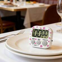1pc DIY Floral Sticker Timer, Floral Digital Kitchen Timer, 99 Minute Countdown, LCD Display, Start/Stop, Reset, Magnetic Backing, Loud Alarm, Battery Powered - Battery Not Included (1 Random Small Flower Sticker Included) - White Machine Gray Key + Small Flower - View 7