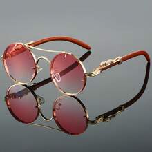 Retro Unisex Fashion Glasses - Retro Metal And Acetate Fiber Frames, Full-Frame Square Design With Decorative Elements, Lightweight And Durable - 金框雙粉片 - 查看 2