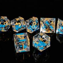 7颗黑猫主题骰子套装 - 彩虹液体填充多面骰子，适用于龙与地下城、万智牌、开拓者和其他桌面角色扮演游戏 - 彩色 - 查看 6
