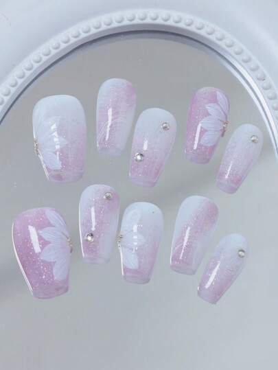 Elegant Floral Acrylic Press On False Nails