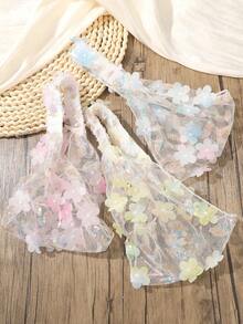 1件装时尚波西米亚亮片叶子蕾丝网纱花朵弹力发箍，女士发饰 - 彩色 - 查看 2