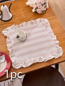 1/2/4/6pcs Square Placemats With Ruffle Edges, Fresh Minimalist Style, Kitchen Decor, Dining Table Mat, Waterproof Non-Slip Pad For Holiday Party, Birthday, Wedding, Office, Coffee Table, Home Decor, All Seasons - Apricot - View 12