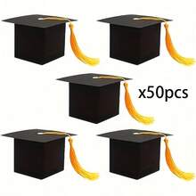 50 piezas Caja de regalo con forma de birrete de graduación, galletas y chocolates para la ceremonia de graduación, decoración con borla para ornamento de escritorio de graduación, Navidad - multicolor - Ver 13