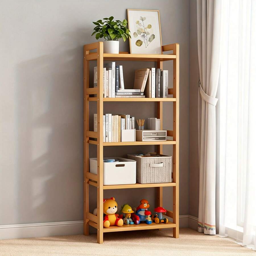 LOVEWE 4-Tier Bamboo Storage Shelf Unit) Multifunctional, Anti-Wobble, Bathroom/Bedroom/Kitchen (Space-Saving Design - 4 Layers - View 1