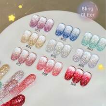 10毫升/瓶 2026新款闪亮钻石指甲油，夏季美甲美白，精致闪耀超亮冰透明不暗沉红蓝绿钻石闪粉凝胶指甲油，白色指甲，粉色指甲，UV固化美甲用品 - 彩色 - 查看 2