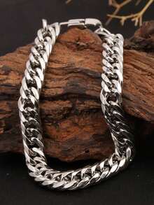 1pc Thick Cuban Link Bracelet, Stainless Steel Minimalist Geometric Bracelet/Earrings, Versatile Elegant Luxury Vibe, Suitable For Daily Wear, Party, Gift For Friends, Material, Timeless Classic Element, High-Quality Minimalist Style For Daily Wear - Bracelet - View 6