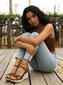 New Summer Platform Wedge Sandals, Thick Bottom High Heel Increasing Height Slimming Flat Heel Sandals - Brown - View 6