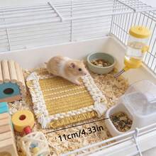 随机黄白图案方形仓鼠垫，柔软舒适，透气小巧，仓鼠笼配件 - 查看 2