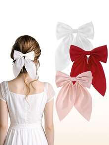 3pcs/Set Girls' Satin Bow Hair Clips, Cute Bowknot Hair Accessories - Multicolor - View 1