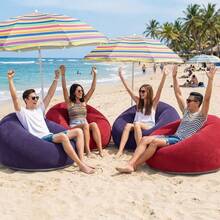 Inflatable Lounge Chair 2 in 1 with Inner and Outer Airbags, Sillón Inflable Individual Doble Capa de Aire, Portable Blow Up Armchair with Foot Pump, Rojo y Azul, para Sala Estar Descanso Oficina Camping Hogar - Azul Marino - Ver 6