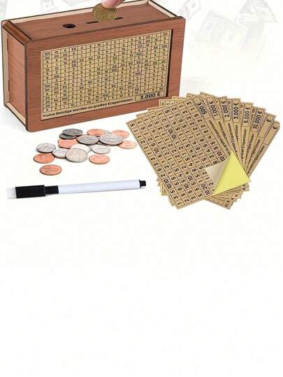 Wooden Piggy Bank With Whiteboard Pen And Stickers, Reusable Coin Bank With Savings Goal, Coin Counter Wooden Piggy Bank