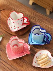 Handmade 3D Heart-Shaped Cup & Saucer Set, Creative High-Quality Couple's Afternoon Tea, Unique Painted Coffee/Tea Cup - Multicolor - View 3