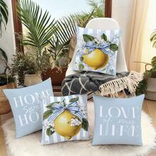 4件套夏季清新浅蓝色条纹柠檬“家，甜蜜的家 & 我生命中的挚爱”温馨标语印花枕套【不含枕芯】，尺寸：17.7*17.7英寸（45*45厘米）/19.69*19.69英寸（50*50厘米）/15.75*15.75英寸（40*40厘米），【单面印花】简约现代涤纶抱枕套，适用于沙发、床、客厅、卧室、汽车、办公室、酒店装饰，四季皆宜，是馈赠亲朋好友的完美礼物 - 彩色 - 查看 7