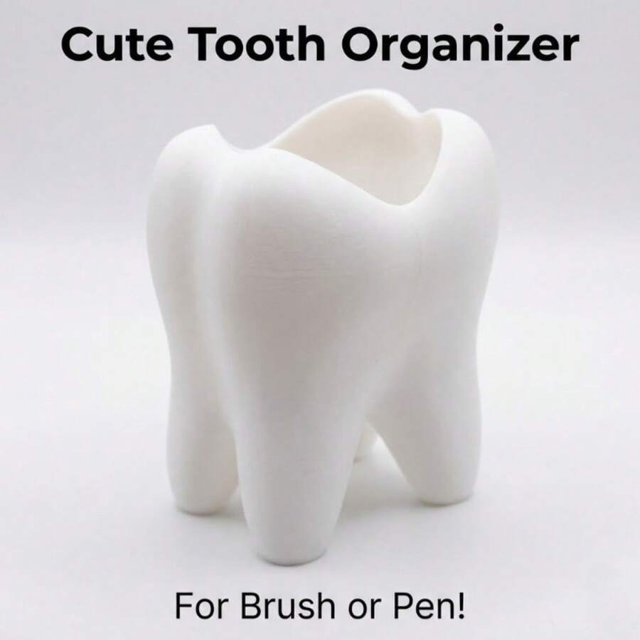 1pc Tooth-Shaped Toothbrush Holder, Can Be Used As Bathroom Accessory, Toothpaste Holder, Or Desk Organizer. This Tooth-Shaped Pen Holder Is Ideal As A Small Dental-Themed Gift