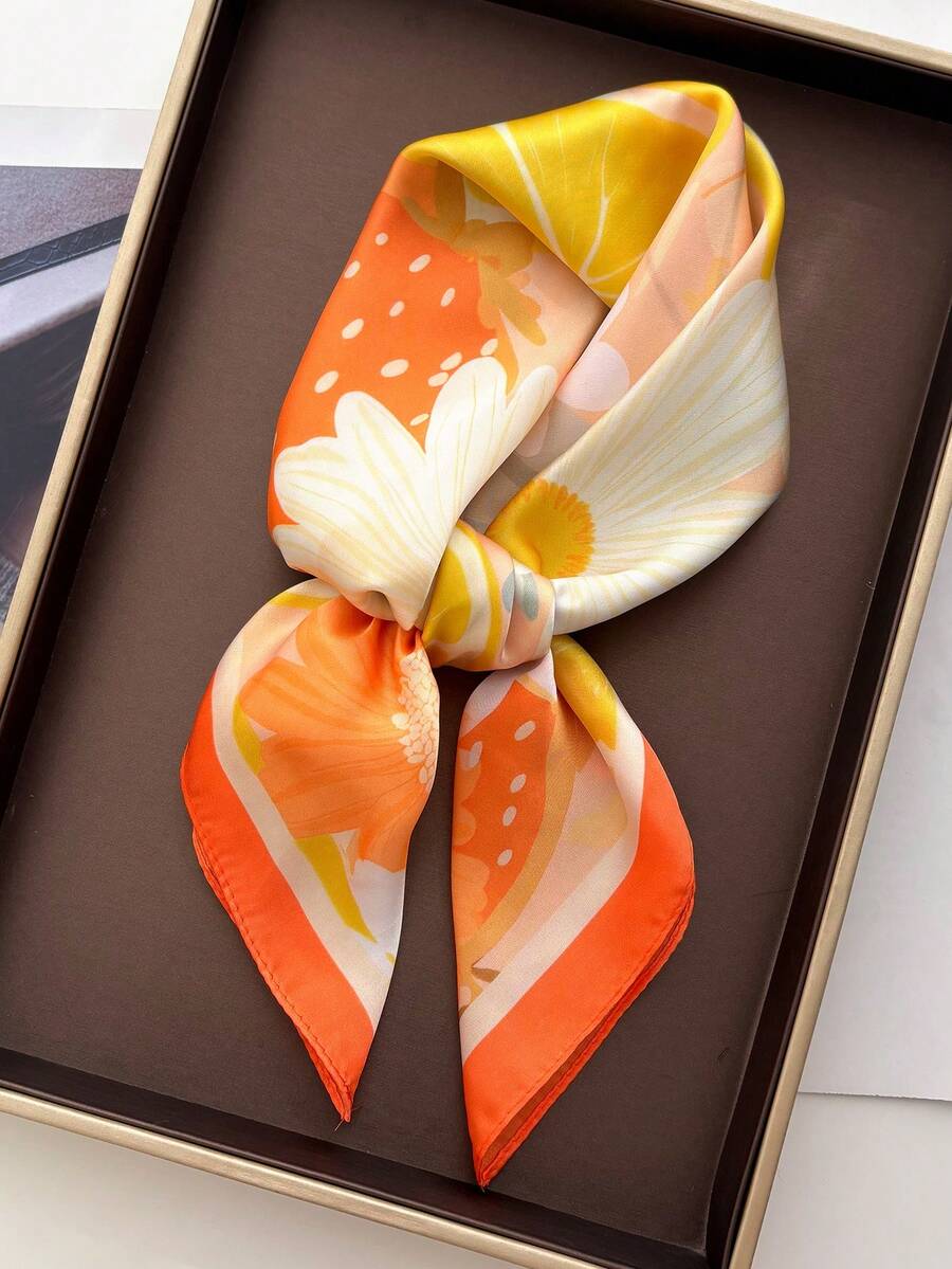 1pc Women Satin Bandana Scarf Square Solid Color Head Wrap - Burnt Orange - View 1