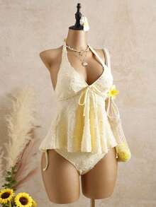 Bellisia Women's Relaxed Vacation Polka Textured Fabric Camisole Yellow Bikini Tankini Elegant Dress Women Beach Outfit Women's Beach Bikinis Summer 2026 Women's Summer Vacation, Graduation Season, Wedding Season, Back-To-School Season, Easter Season Party & Lunch Cute Casual Summer Camisole - Sweet,, Countryside Style Knit Texture, Ruffle Detail, Elastic Waist, Relaxed Hemline, High Low Design, Yellow Spaghetti Strap Tankini New Year's Wear Party A Numbered Women's Off--Neck And Backless Casual Vacation Topboho Easter Beach Outfits Hawaii Music Festival Tropical Vacation Yellow Bathing Suit Set Vintage Swimsuit Lemon Bathing Suit Lace Swimsuit Seashell Bathing Suit - 黃色 - 查看 3