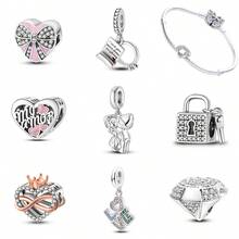 1 件装时尚锁和钥匙闪亮珠子吊坠，镀银，适合手链项链 DIY 节日礼物 - 彩色 - 查看 1