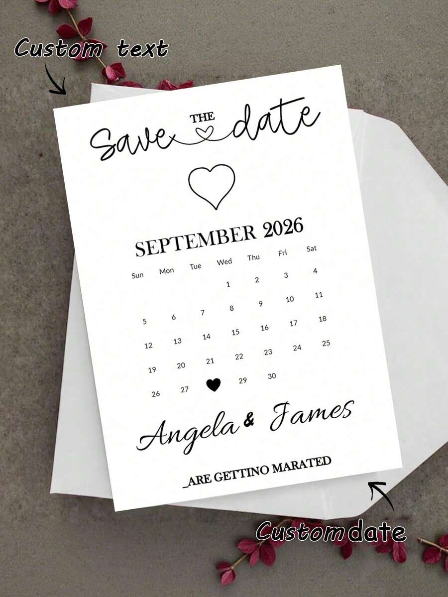 Customizable Anniversary Greeting Card, Customized Calendar Greeting Card With Envelope, Personalized Name Date Text Invitation Card, Christmas, Customized Greeting Card, Foldable Blank Inner Page, DIY Month Date Heart Design, Wedding Notification Card, Engagement Party Invitation, Wedding Welcome Card, Anniversary Greeting Card, Couples, Christmas Decoration, Anniversary, Birthday Invitation, Wedding, Dinner Party - Multicolor - View 1