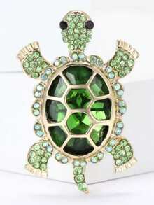 1 pieza Broche de tortuga con cristal y strass, accesorio de alfiler de solapa con diseño de animal marino, de aleación de lujo con cristales, adecuado para fiestas y regalos - Verde - Ver 5