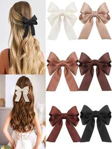 Bộ 1/2/4/6 chiếc nơ cài tóc bằng satin dành cho nữ, kẹp tóc nơ lớn, kẹp tóc thanh lịch dùng hàng ngày và làm quà tặng. - Nhiều màu - Xem 14
