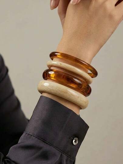 4 piezas Pulseras de bangle acrílicas redondas elegantes y retro para mujeres, diseño simple y de moda, adecuadas para uso casual y fiestas