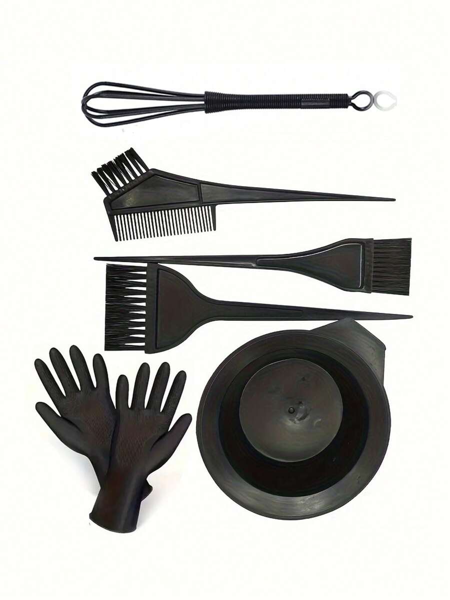 7 Stücke/Set Bleich- und Färbewerkzeuge - Tönung Pinsel, Haarfärbe Pinsel, Mischstab, Färbeschale, Kamm, Färbeschale, Einweghandschuhe
