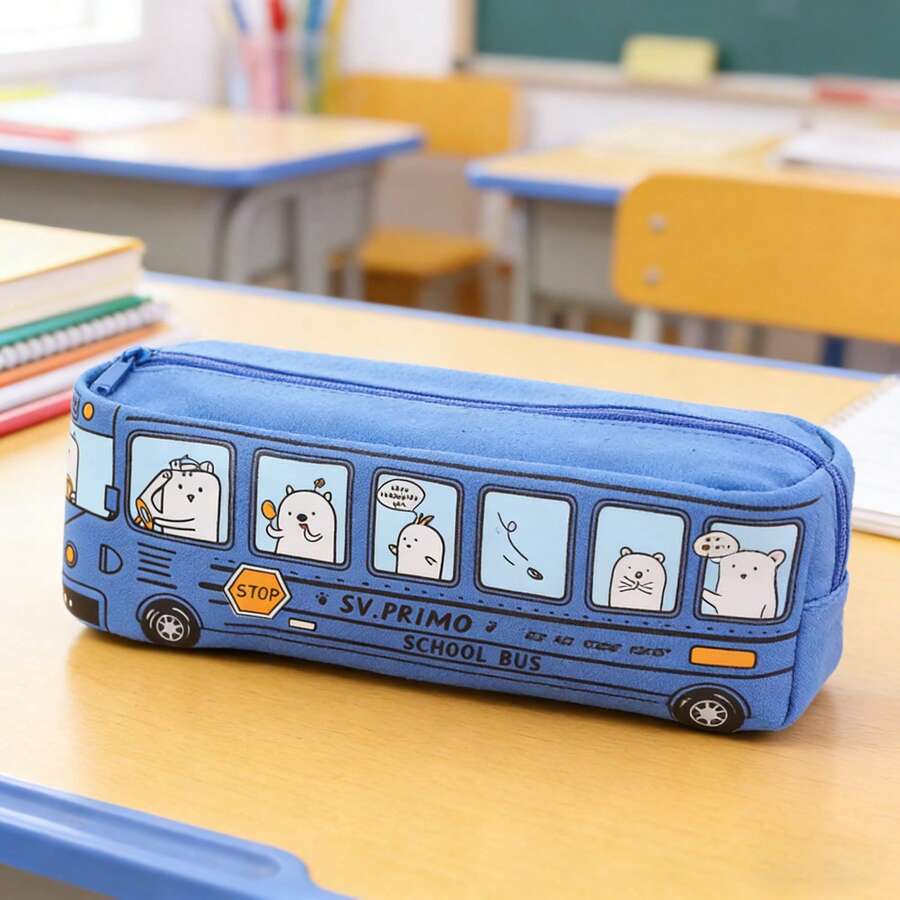 Pencil Case Creative Large Capacity Bus Pencil Case Cartoon Pencil Case Student Bus Pencil Case Stationery Case School Supplies - 霧霾藍 - 查看 1