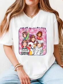 Pink Junie B Jones Graphic T-Shirt, Women'S Casual Large Size Short Sleeve, Comfortable Round Neck, Teacher'S Day Essential Gift, Spring And Summer Tops - 220g - 白色 - 查看 7
