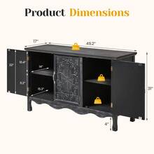 Vintage Storage Cabinet Credenza With 3 Carved Doors, Rustic Buffet Cabinet With Shelves, Accent Sideboard Wood Entryway Cabinet For Kitchen, Dining Room, Living Room, Bedroom - 黑色 - 查看 5