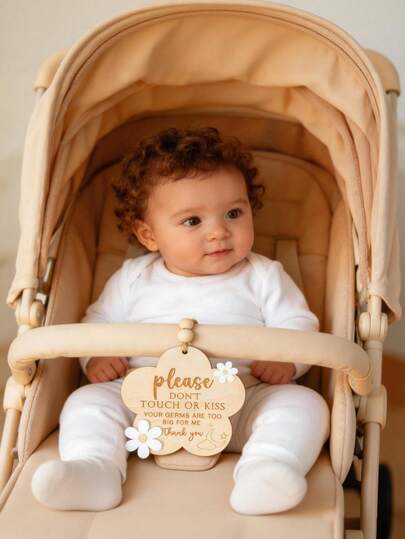 New "Please Don't Touch" Baby Wooden Round Plaque, White Flower Hanging Sign, Do Not Kiss Infant Decor