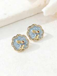 1 Pair Luxury Retro Geometric Easter Earrings, Colorful Enamel Pink & Blue Rabbit Earrings, Suitable For Women's Daily, Party, Holiday Wear - Rabbit Earrings - View 7
