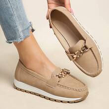 Ladies' Platform Loafers, Stylish And Versatile Slip-Ons, Comfortable Wedge Casual Moccasins., Women Shoes - Màu Khaki - Xem 2