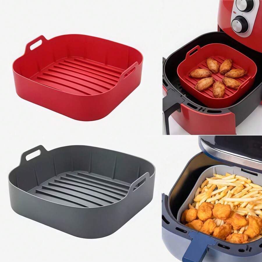 Silicone Air Fryer Liners Set, Reusable Square Non-Stick Air Fryer Basket Mats, Air Fryer Baking Tray Accessories