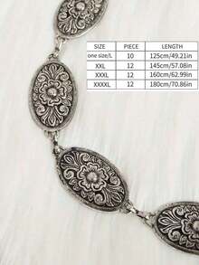 CPA-1pc Plus Size Women's Waist Belt, Western Style Boho Vintage Floral Buckle Textured Metal Waist Chain, Beach Vacation, Party, XXL Fall, Autumn, Halloween - 銀色 - 查看 10