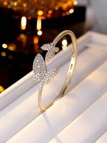 1 pieza Elegante brazalete de cristal con diseño geométrico totalmente pavimentado, pulsera de lujo con piedras de circonita, adecuado para fiestas y citas - pulsera - Ver 9