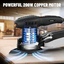 DOVAMAN 3-In-1 Electric Orbital Sander 200W, 6 Variable Speed Multi Sander With Dust Collection Box, Sheet/Detail Sander With 15 Sandpapers For Woodworking DIY - View 2
