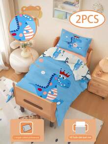 2PCS Toddler Bedding Set King Dinosaur Duvet Set(Four Season Collection) Double-Faced Duvet Cover Set For Baby Children'S Machine Washable Suitable For Newborn Beds Crib Giving Gifts During Holidays (1 Single-Sided Printed Pillowcase+1 Double-Sided Printed Duvet Cover,No Filling Material) The Pillowcase Is Single-Sided Printed And Measures 40x60cm 100% Polyester - 彩色 - 查看 3