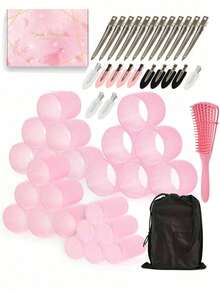 50pcs Self-Adhesive Hair Curling Roller & Clip Set With 24 Hair Curlers Self Grip Holding Rollers And 24Duckbill Clips Hair Rollers With Hair Roller Clips And 1pc Gift Box,1pccn Massage Comb Salon Hairdressing Curlers,DIY Hair Styles - Multicolor - View 3