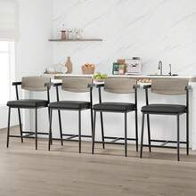 Barstools - Gray Wooden Backrest - Two-piece Set - View 4