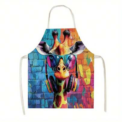 1pc Apron With A Vibrant Giraffe Pattern + Apron, Suitable For Scenarios Such As Kitchens, Living Rooms, Dining - Rooms, Hotels, Outdoor Barbecues, Etc. Made Of 100% Polyester, A Large - Sized Machine - Washable Apron