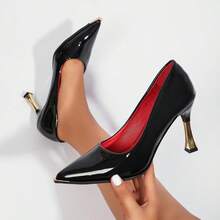 2026 Nuevos tacones de aguja de metal con puntera puntiaguda, bombas de tacón alto con suela roja para el trabajo y la boda, cómodos de llevar - Negro y rojo - Ver 3