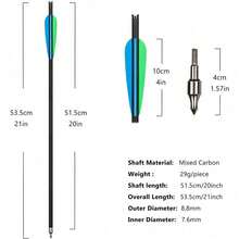 12Pcs Crossbow Bolts Carbon Arrows 20 Inch Hunting Archery Crossbow Arrows With Half Moon Nocks 125 Grain Removable Tips - Blue - View 3