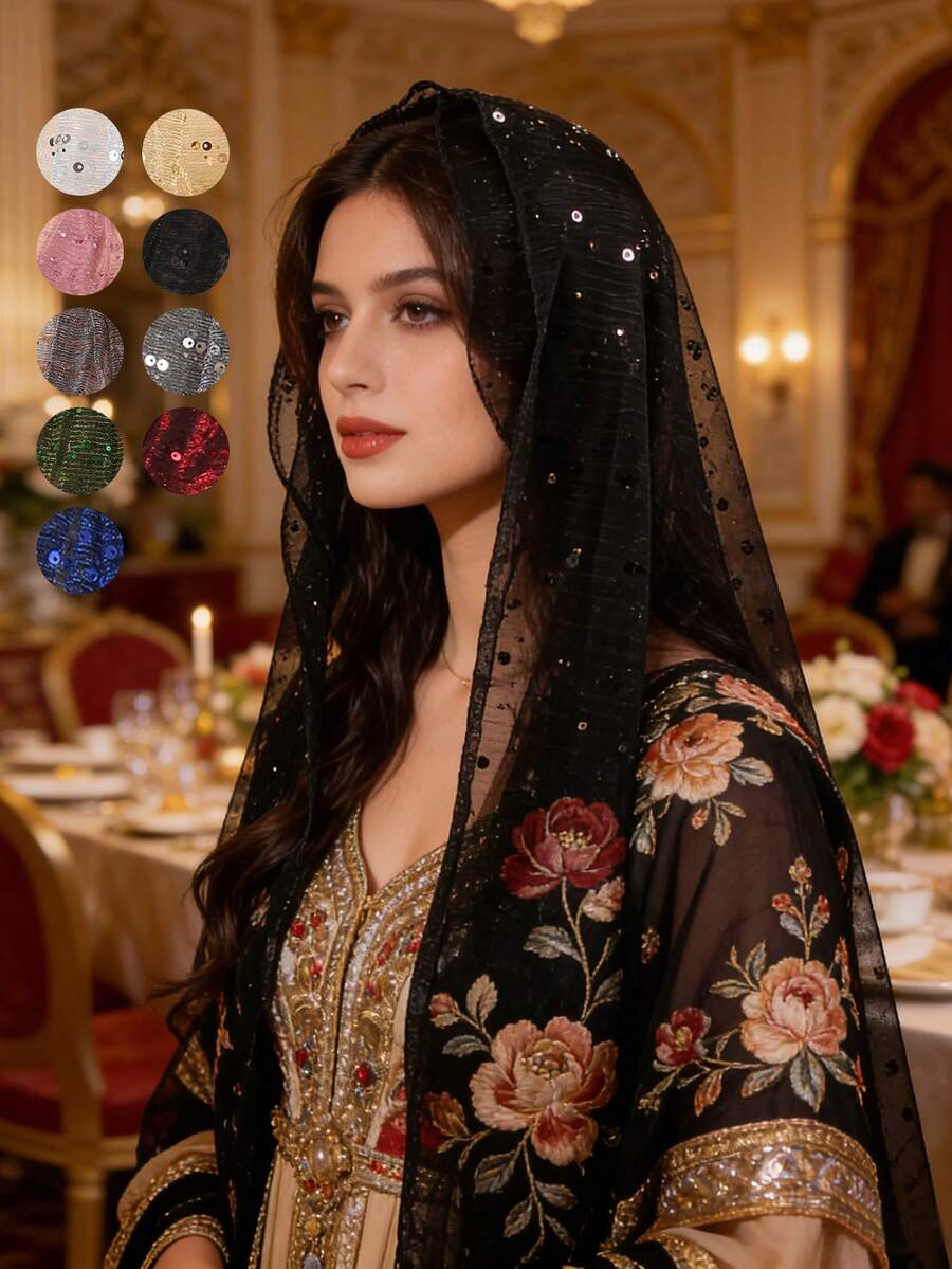 1 chiếc khăn bandana nữ, khăn choàng nhẹ màu trơn đính sequin, khăn trùm đầu, khăn quấn đầu kiểu Trung Đông, khăn choàng trang trí, khăn che nắng đi biển, thích hợp sử dụng hàng ngày và đi nghỉ mát.