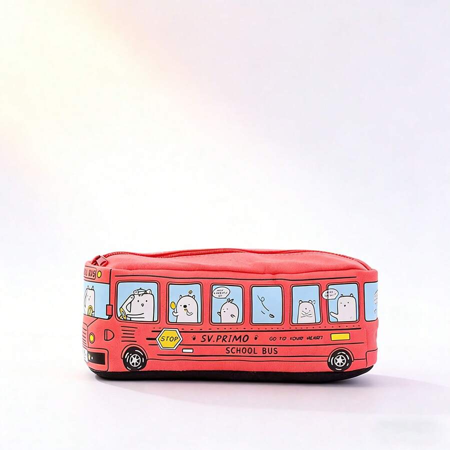 Pencil Case Creative Large Capacity Bus Pencil Case Cartoon Pencil Case Student Bus Pencil Case Stationery Case School Supplies - Đỏ - Xem 1