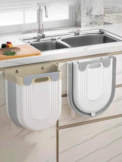 1pc Space-Saving Foldable Trash Bin, Waste Container. Cabinet Door-Hanging Trash Can. Under Sink Small Collapsible Garbage Bin, Easy To Carry, Suitable For Kitchens, Bathrooms, Office, Bedroom - Enhance The Quality Of Your Home Life.