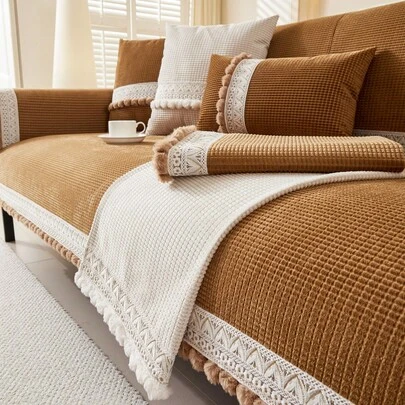 1pc Comfortable 4-Season Sofa Cushion Cover, Modern Minimalist Non-Slip Sofa Seat Protector, Dust-Proof And Washable Sofa Slipcover, Coffee Color, Soft And Fade-Resistant, Pet-Friendly, Fits L-Shaped And 1/2/3/4 Seater Sofas For Bedroom, Office, Living Room
