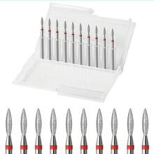 10pcs Cuticle Drill Bit,Nail Drill Bits Flame Cuticle Clean Drill Bit For 3/32''Electric Nail File Machine Cuticle Bit Nail Prep Tool - Red - View 6