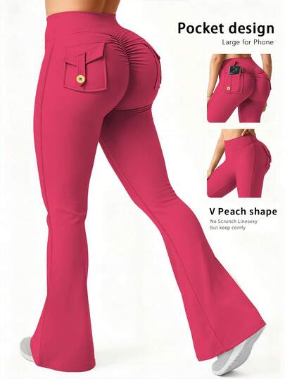 6pecil Pantalones acampanados con bolsillos para mujer, mallas deportivas ajustadas para mujer, pantalones de yoga levantadores de glúteos, primavera