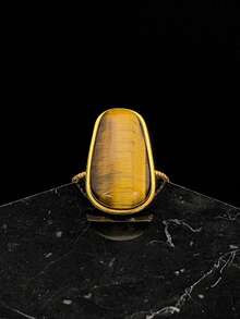 Simple Women's Jewelry Natural Tiger's Eye Stainless Steel 316 Golden Ring Fashion Jewelry Women's Mother's Day Ring - Gold Ring - View 4